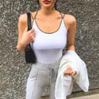 Double-strap Piped Slim Camisole Top