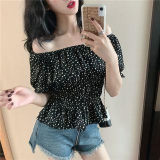 Dot Off-shoulder Loose-fit Blouse