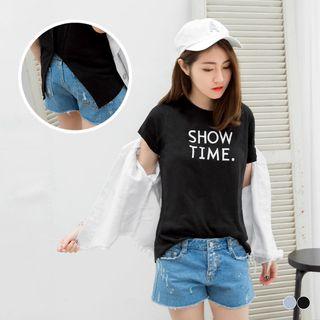 Printed Slit-back Bamboo Cotton T-shirt