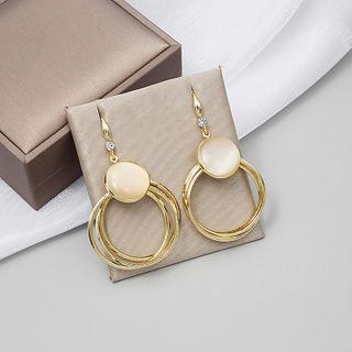 Cat Eye Stone Disc Hoop Dangle Earring 1 Pair - E1088-1 - Gold - One Size