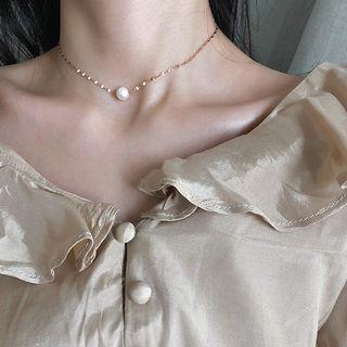 925 Sterling Silver Freshwater Pearl Pendant Choker 925 Silver - Choker - Rose Gold - One Size