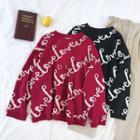 Lettering Printed Crewneck Long-sleeve Knit Top
