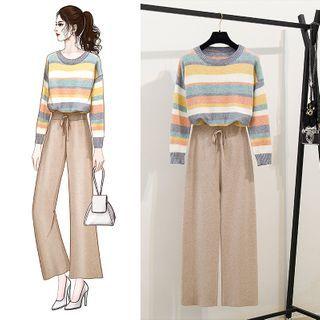 Set: Striped Knit Top + Plain Pants