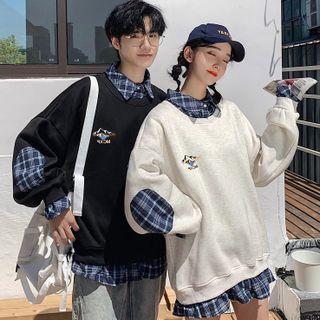 Couple Matching Plaid Panel Mock Two Piece Sweatshirt