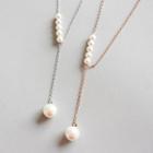 925 Sterling Silver Faux Pearl Y Necklace
