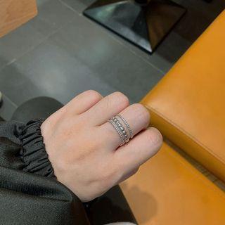 Layered Stainless Steel Open Ring Silver - One Size