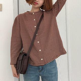 Long-sleeve Striped Buttoned T-shirt