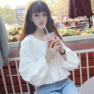 Loose-fit Plain Lantern Sleeve Pullover