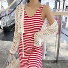 Striped Tank Maxi Dress / Knit Cardigan