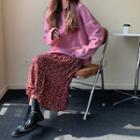 Twist Knit Sweater / Floral Midi A-line Skirt