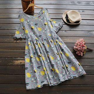 Cutout Shoulder Printed A-line Dress