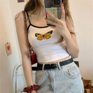 Butterfly Print Cropped Camisole Top As Shown In Figure - One Size