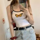Butterfly Print Cropped Camisole Top As Shown In Figure - One Size