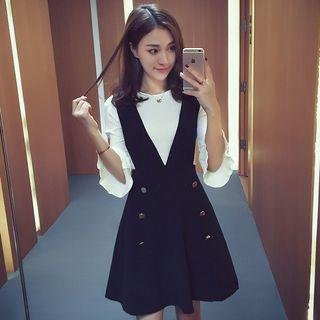 Set: 3/4-sleeve Knit Top + Jumper Dress