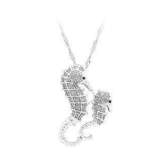 925 Sterling Silver Hippocampus Pendant With White Cubic Zircon And Necklace