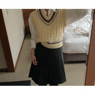 [dearest] Color-block Cable-knit Vest One Size