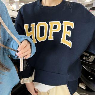 Cutout-hem Letter Sweatshirt Navy Blue - One Size