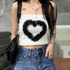 Strapless Heart Applique Crop Knit Top