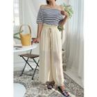 Smock-waist Sheer Culottes Beige - One Size