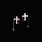 Heart Cross Faux Cat Eye Stone Rhinestone Alloy Fringed Earring 1 Pair - Pink - One Size