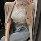 Choker-neck Ribbed Knit Camisole Top