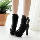 Block Heel Strapped Short Boots