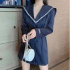 Long-sleeve Double-breasted Striped Dress
