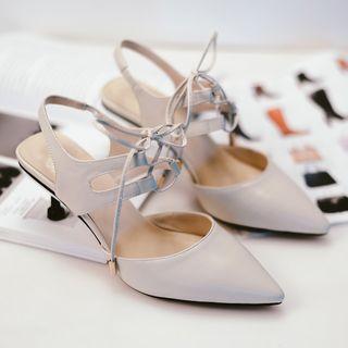 Pointed Lace Up Heel Sandals