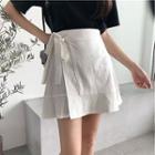 Plain Asymmetric Lace-up High-waist Skirt