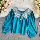 Lace Square-neck Puff Long-sleeve Top