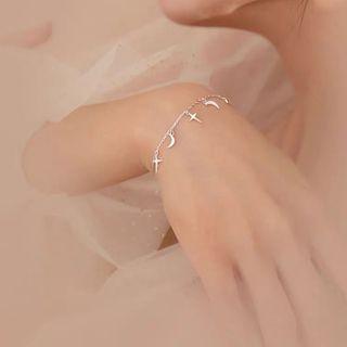 Moon & Star Sterling Silver Bracelet 1pc - Silver - One Size
