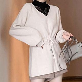 Lace Panel Drawstring Sweater