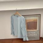 Ruched-sleeve Pastel Blouse