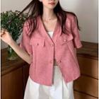 Short-sleeve Button Jacket Pink - One Size