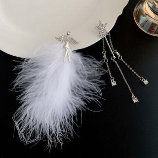 Asymmetrical Rhinestone Fringed Earring 1 Pair - Asymmetrical Rhinestone Fringed Earring - Silver - One Size