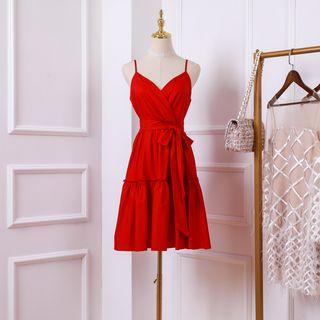Spaghetti Strap Tie-waist A-line Dress