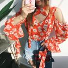 Strappy-neck Floral Chiffon Top