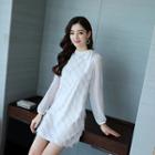 Long-sleeve Fringed Mini Shift Dress