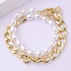 Faux Pearl Alloy Chain Necklace Nl130 - Gold - One Size