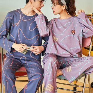Couple Loungewear Set : Long-sleeve Fox Print Top + Pants