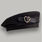 Heart Belt Beret Hat Black - One Size