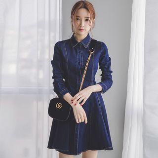 Denim Long-sleeve Mini A-line Dress
