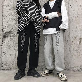 Printed Gather-cuff Sweatpants