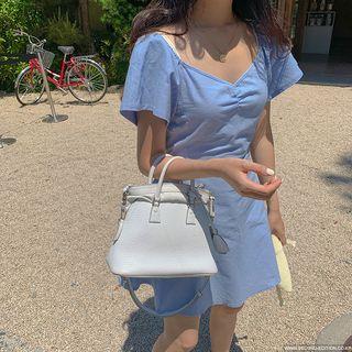 Tie Back Short-sleeve A-line Dress Blue - One Size
