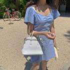 Tie Back Short-sleeve A-line Dress Blue - One Size