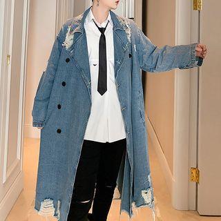 Ripped Denim Long Coat