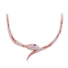 Fashion Plated Rose Golden Snake Necklace With White Austrian Element Crystals