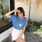 Round-neck Printed Top Blue - One Size