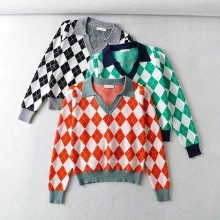 Argyle Print Knit Sweater