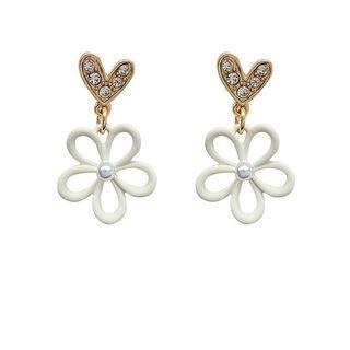 Heart Flower Rhinestone Alloy Dangle Earring 1 Pair - Gold & White - One Size